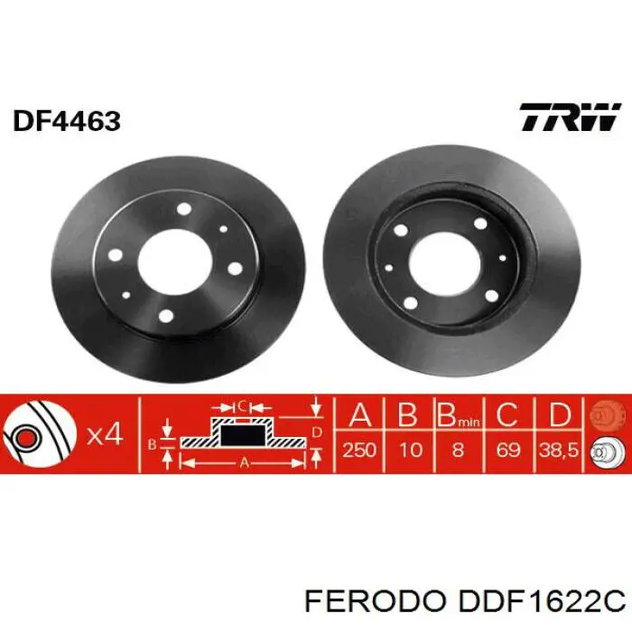 DDF1622C Ferodo disco de freno trasero