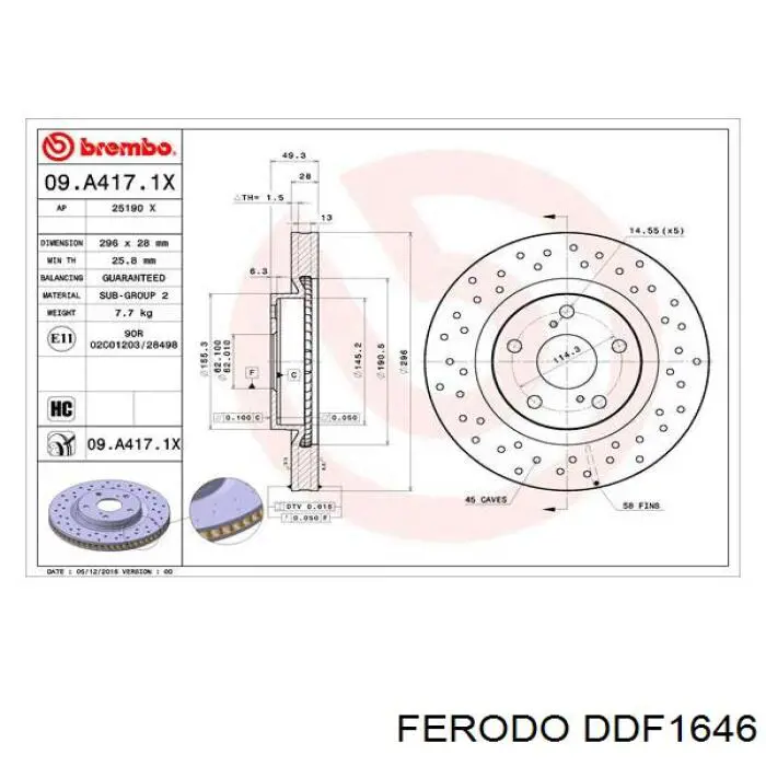 Disco de freno DDF1646 Ferodo