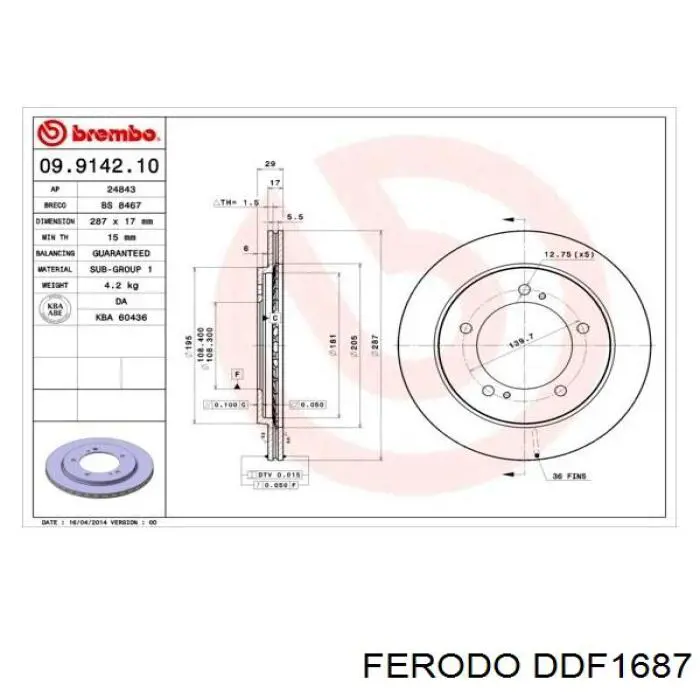 DDF1687 Ferodo disco de freno delantero