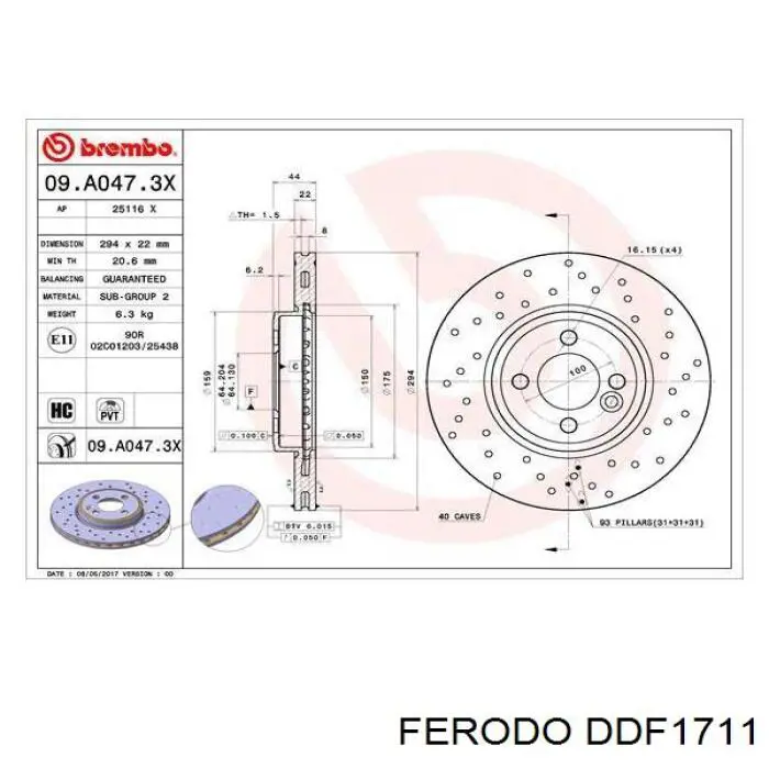 DDF1711 Ferodo disco de freno delantero