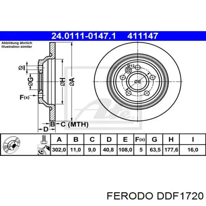 DDF1720 Ferodo disco de freno trasero