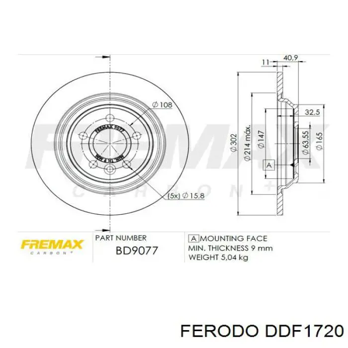 Disco de freno trasero DDF1720 Ferodo