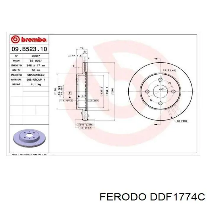 DDF1774C Ferodo freno de disco delantero