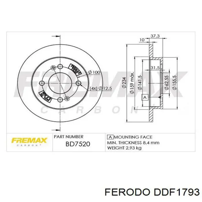 DDF1793 Ferodo disco de freno trasero
