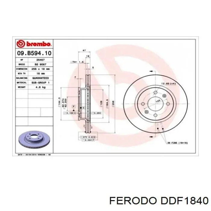 DDF1840 Ferodo disco de freno delantero