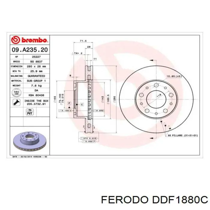 DDF1880C Ferodo freno de disco delantero