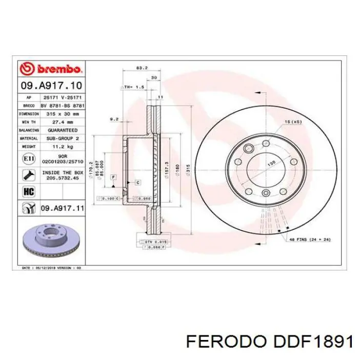 DDF1891 Ferodo disco de freno delantero