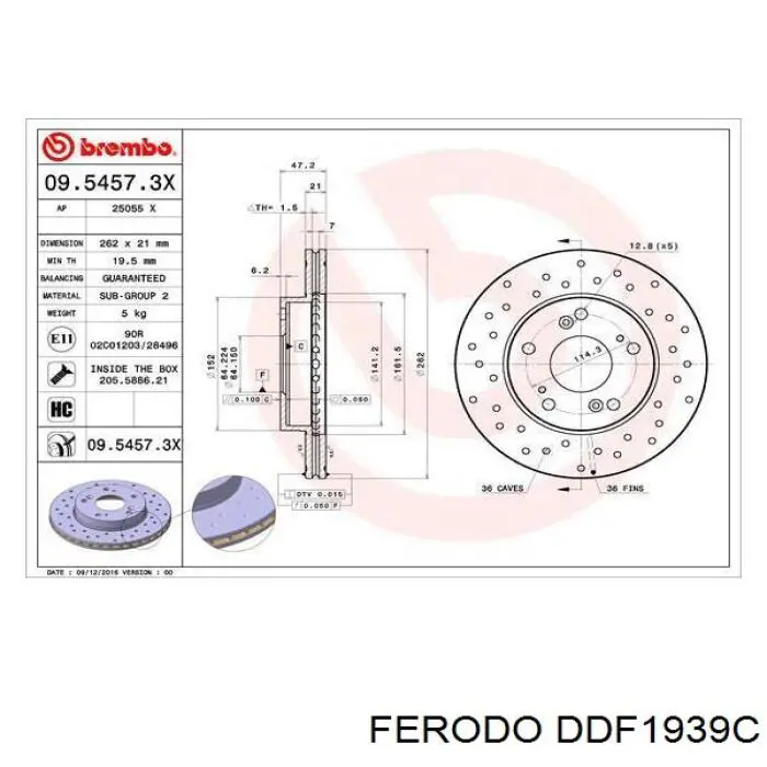 DDF1939C Ferodo freno de disco delantero