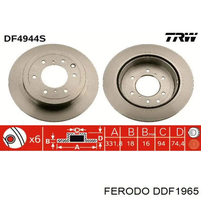 DDF1965 Ferodo disco de freno trasero