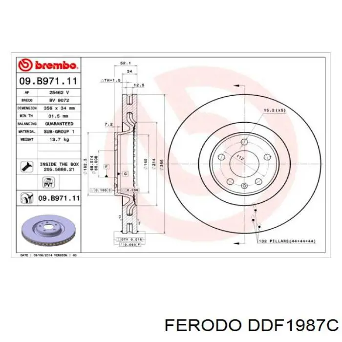 DDF1987C Ferodo disco de freno delantero