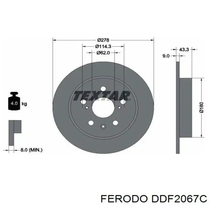 Disco de freno trasero DDF2067C Ferodo