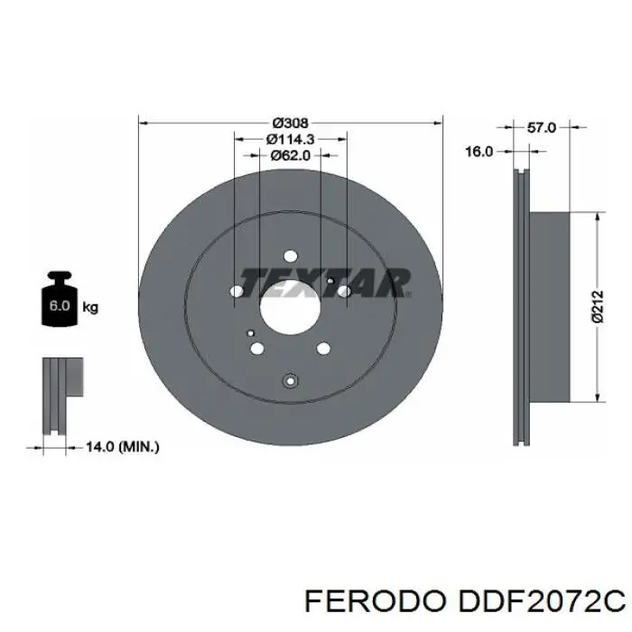 DDF2072C Ferodo disco de freno trasero