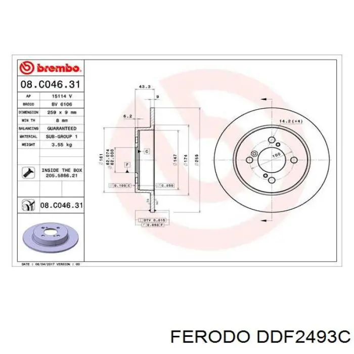 DDF2493C Ferodo disco de freno trasero