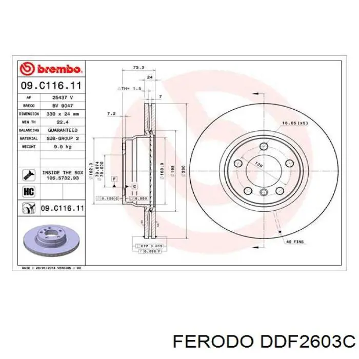 DDF2603C Ferodo disco de freno delantero