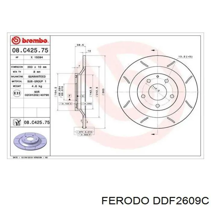 DDF2609C Ferodo disco de freno trasero