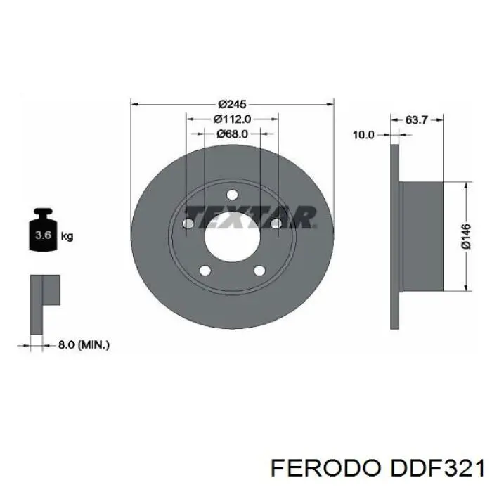 Disco de freno trasero DDF321 Ferodo