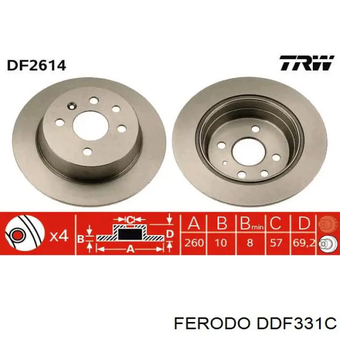 DDF331C Ferodo disco de freno trasero