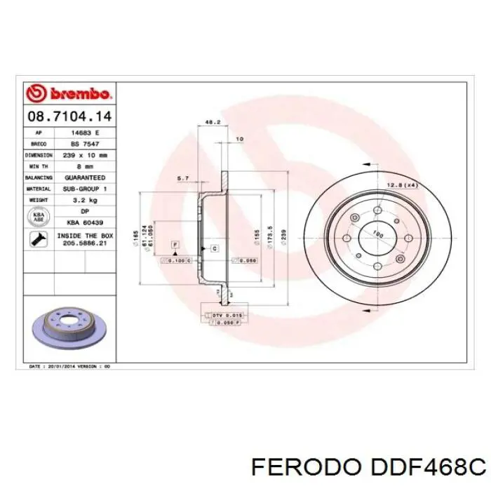 DDF468C Ferodo disco de freno trasero