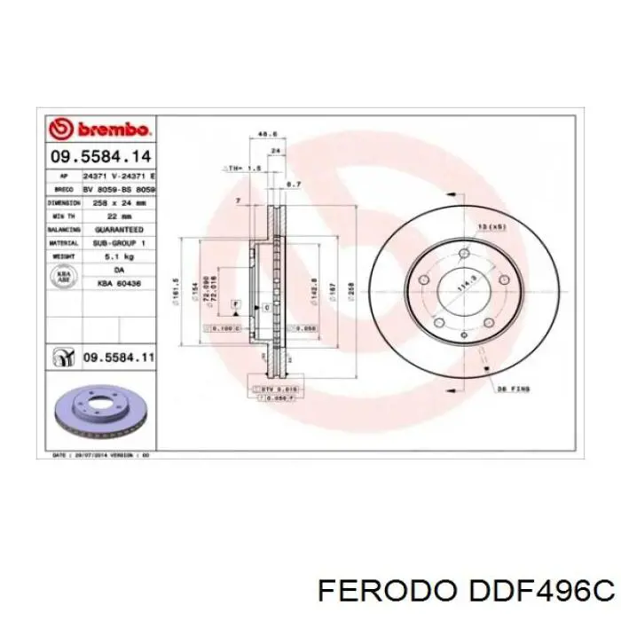 DDF496C Ferodo freno de disco delantero