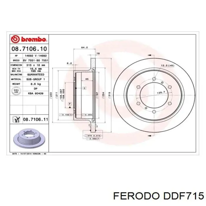 DDF715 Ferodo disco de freno trasero