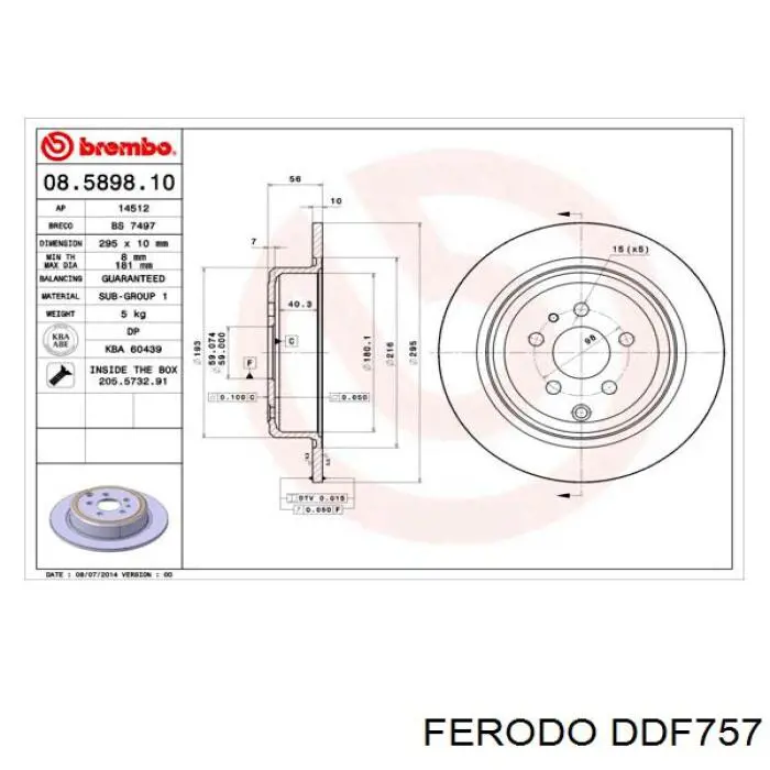 DDF757 Ferodo disco de freno trasero