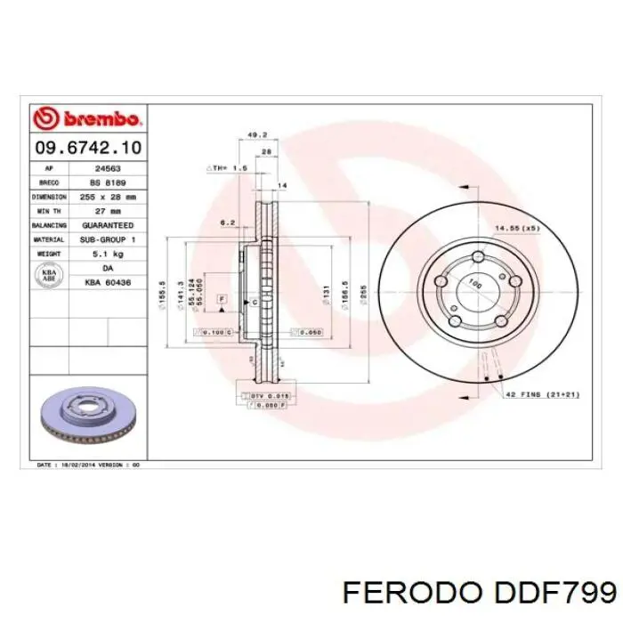 DDF799 Ferodo disco de freno delantero