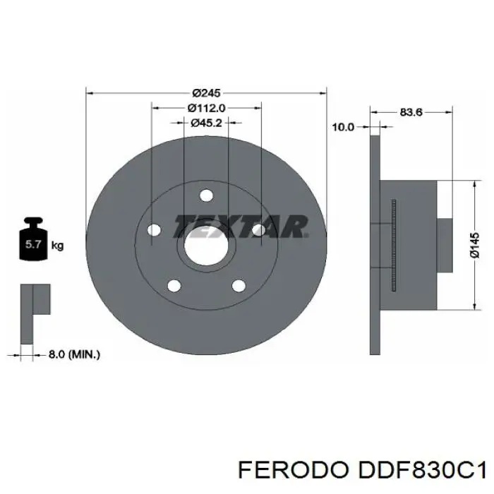 DDF830C1 Ferodo disco de freno trasero