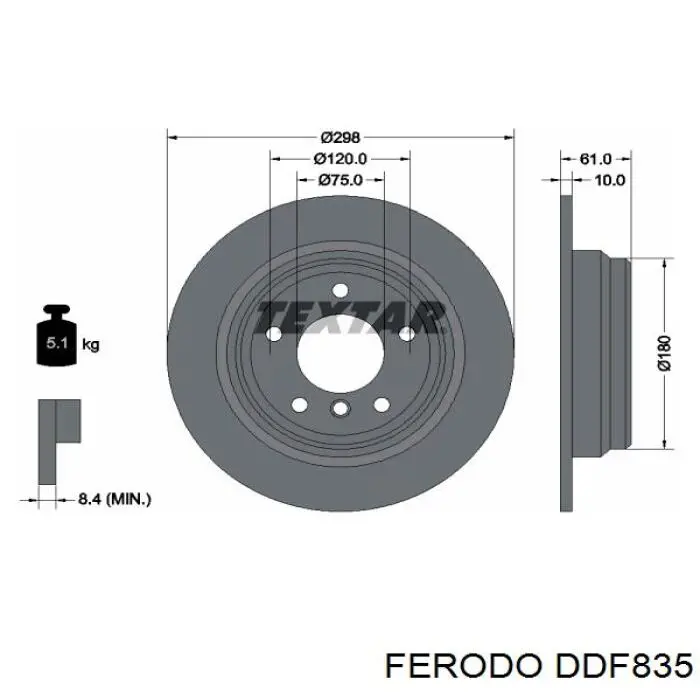 DDF835 Ferodo disco de freno trasero