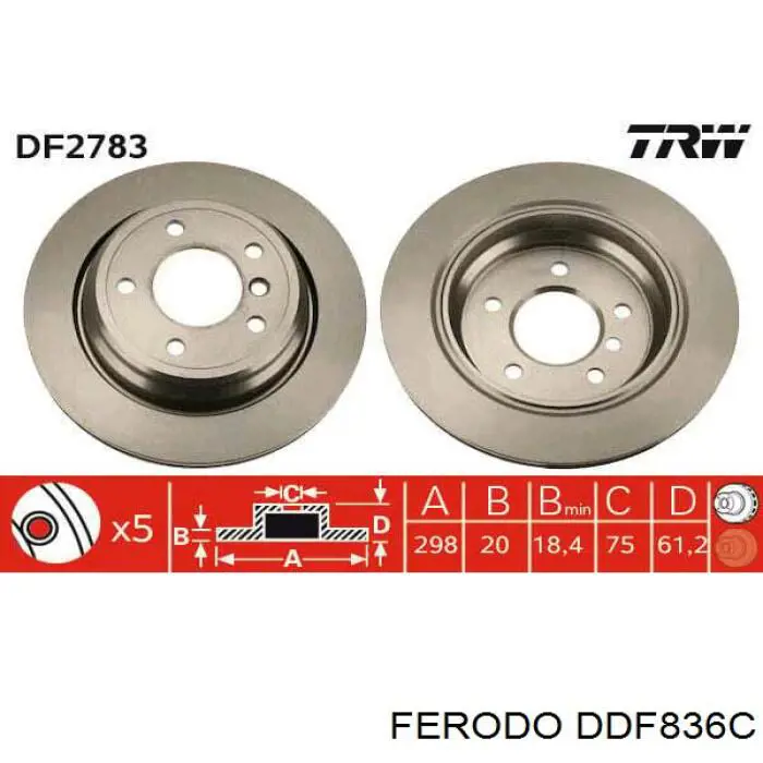 DDF836C Ferodo disco de freno trasero