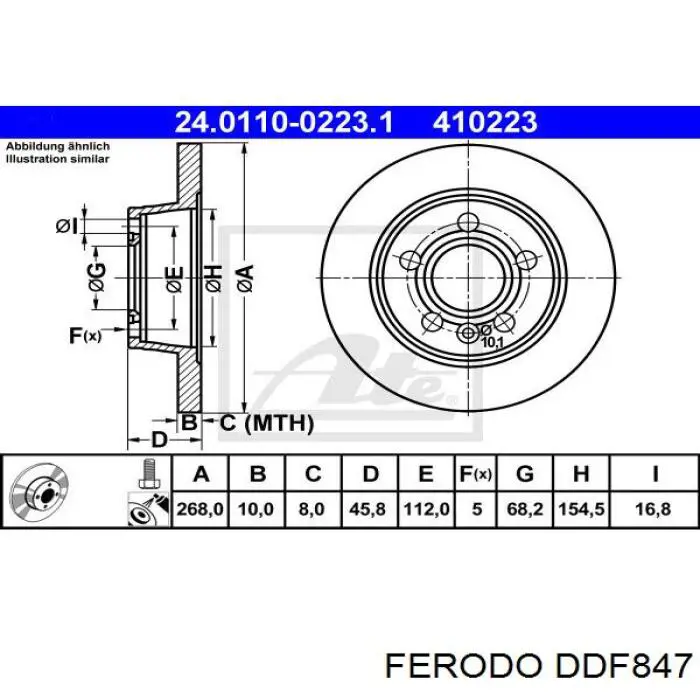DDF847 Ferodo disco de freno trasero