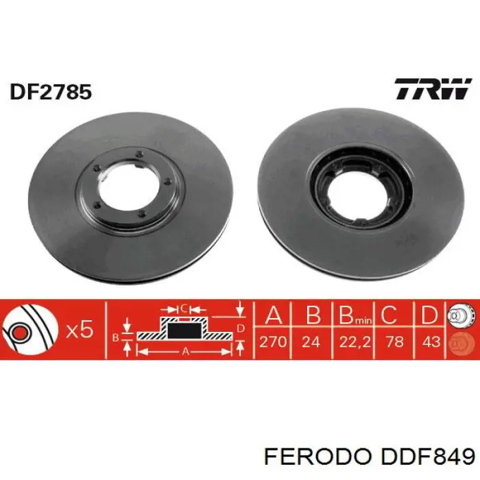 DDF849 Ferodo disco de freno delantero