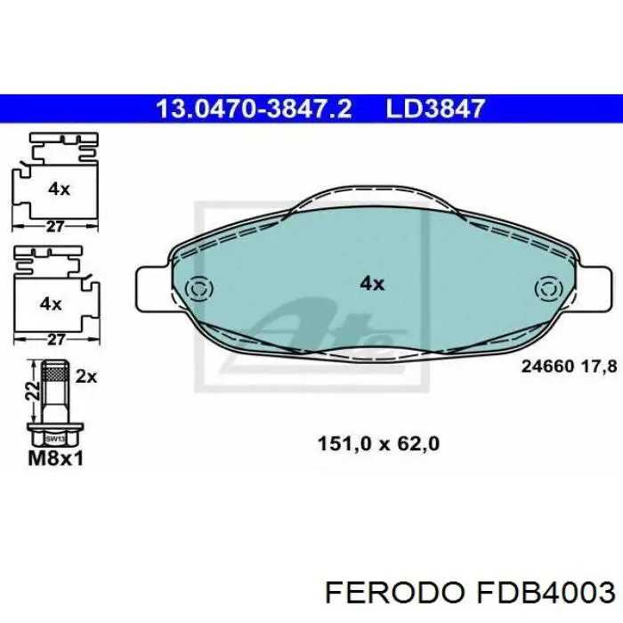 Pastillas freno delanteras Ferodo FDB4003 precio, desde 30,38 EUR