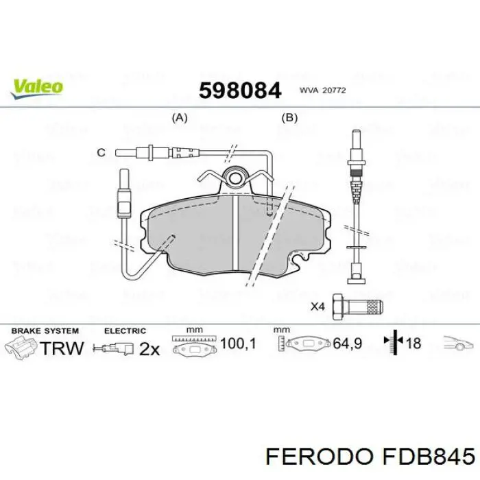 Pastillas de freno delanteras Peugeot 205 2 20A, C