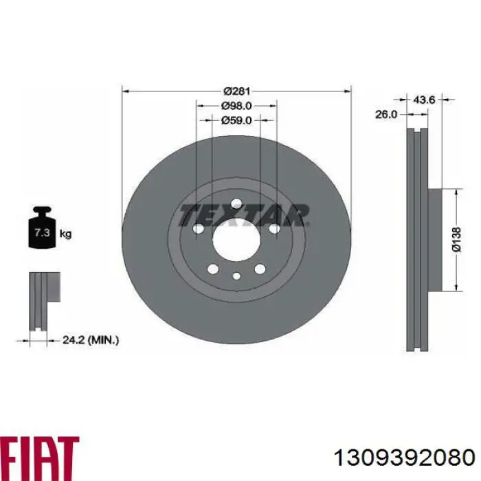 1309392080 Fiat/Alfa/Lancia freno de disco delantero