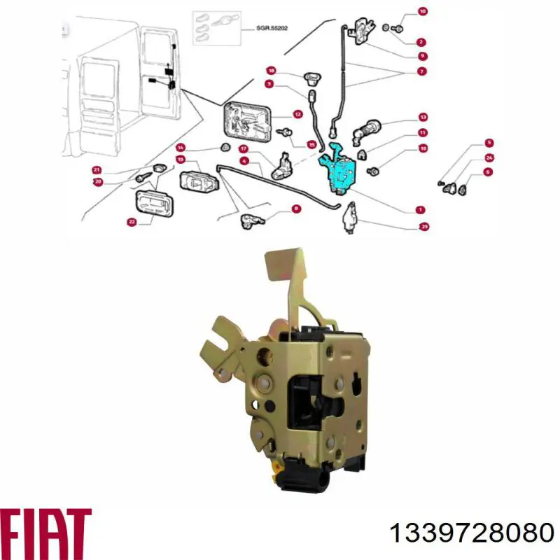 Comprar 1339728080 Fiat/Alfa/Lancia Cerradura de puerta trasera derecha de doble hoja