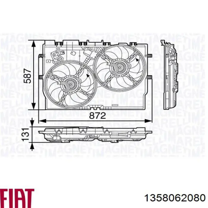 1358062080 Fiat/Alfa/Lancia difusor de radiador, ventilador de refrigeración, condensador del aire acondicionado, completo con motor y rodete