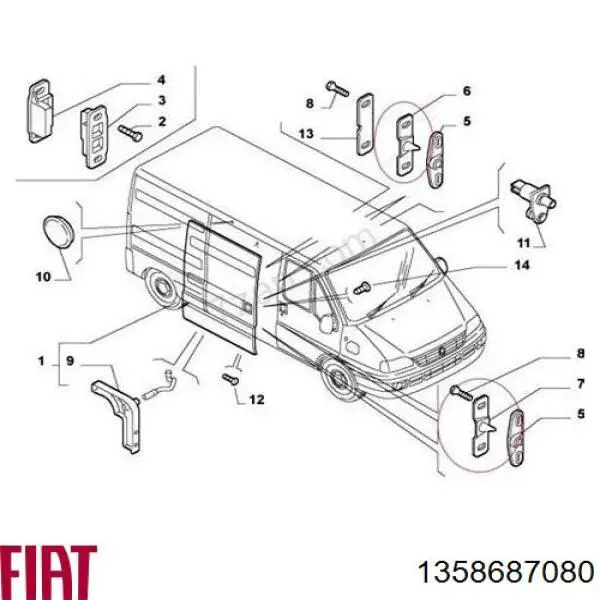 Comprar 1358687080 Fiat/Alfa/Lancia Tope superior de puerta corrediza en carrocería