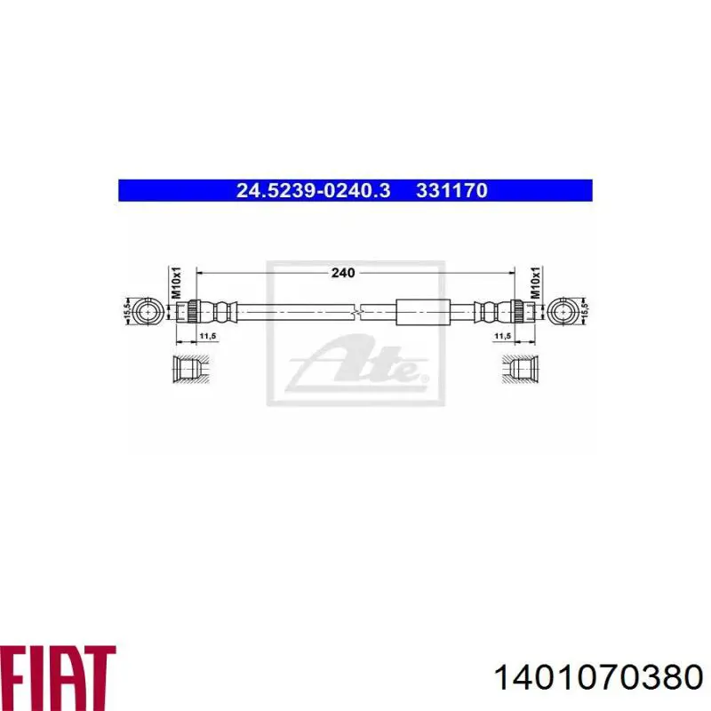 Latiguillo de freno trasero 1401070380 Fiat/Alfa/Lancia