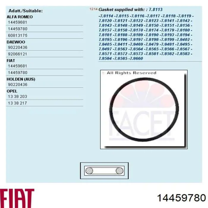 14459780 Fiat/Alfa/Lancia junta, termostato