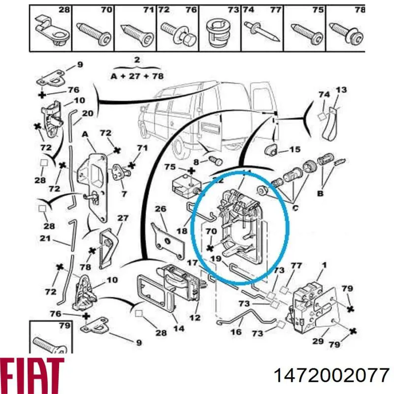 Manija exterior derecha de puerta trasera batiente 1472002899 Fiat/Alfa/Lancia