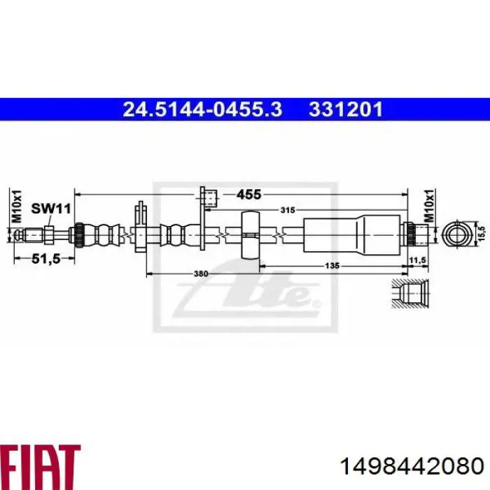 1498442080 Fiat/Alfa/Lancia latiguillo de freno delantero