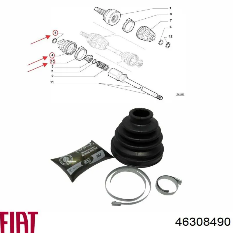 46308490 Fiat/Alfa/Lancia fuelle, árbol de transmisión delantero interior