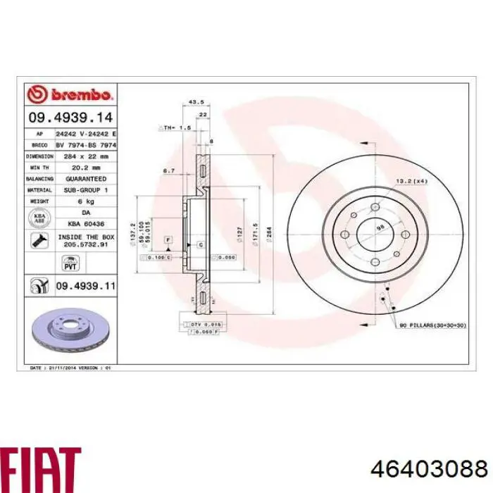 Frenos delanteros Fiat/Alfa/Lancia 46403088 precio, desde 38,97 EUR
