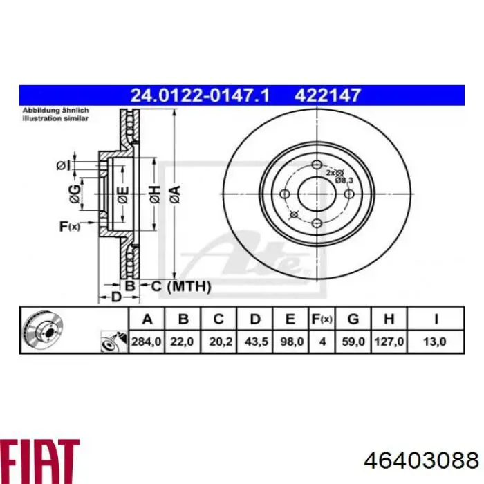 Comprar 46403088 Fiat/Alfa/Lancia Freno de disco delantero