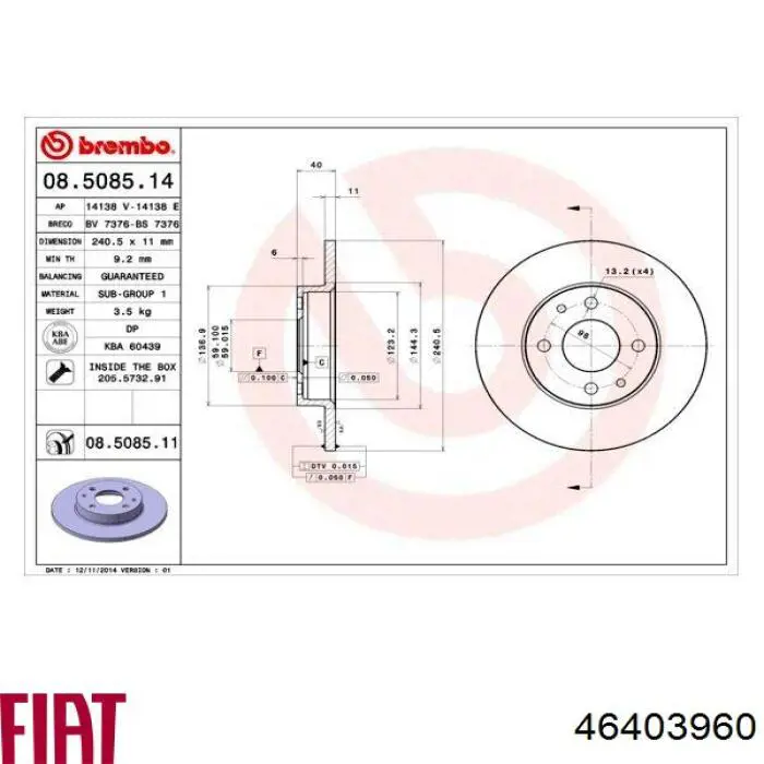Disco de freno trasero Alfa Romeo 146 930