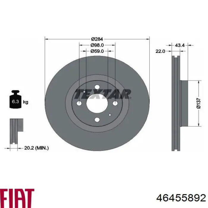 Comprar 46455892 Fiat/Alfa/Lancia Freno de disco delantero