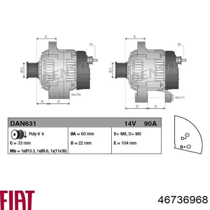 46736968 Fiat/Alfa/Lancia Alternador de coche