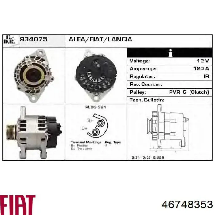 Alternador del motor Fiat/Alfa/Lancia 46748353 precio, desde 75,50 EUR