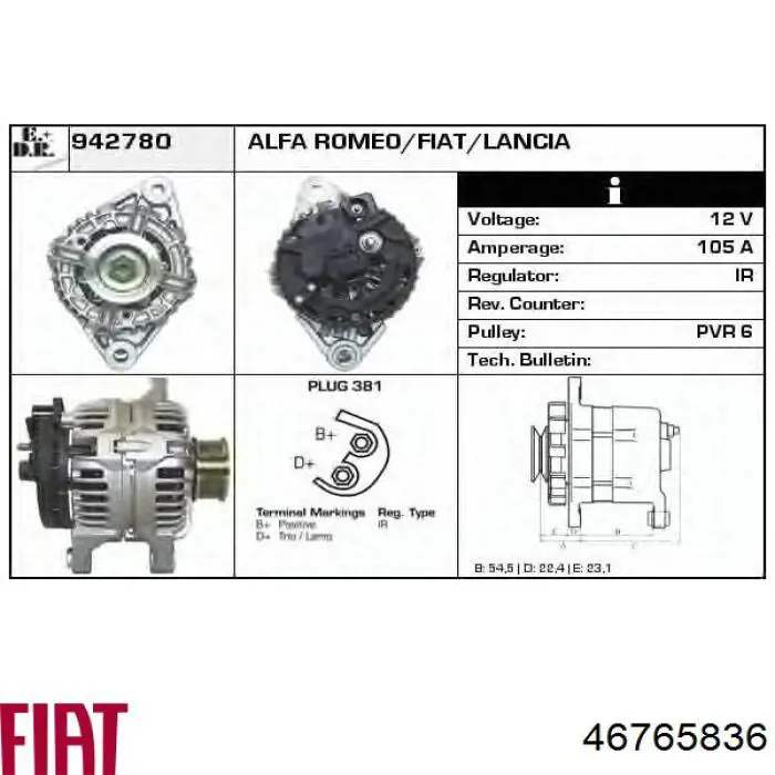 46765836 Fiat/Alfa/Lancia alternador