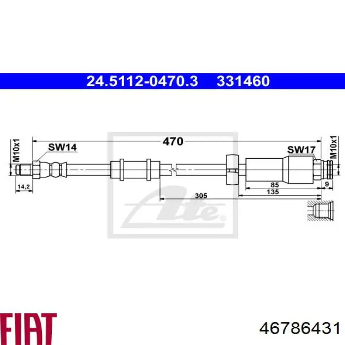 46786431 Fiat/Alfa/Lancia Tubo de frenos delantero